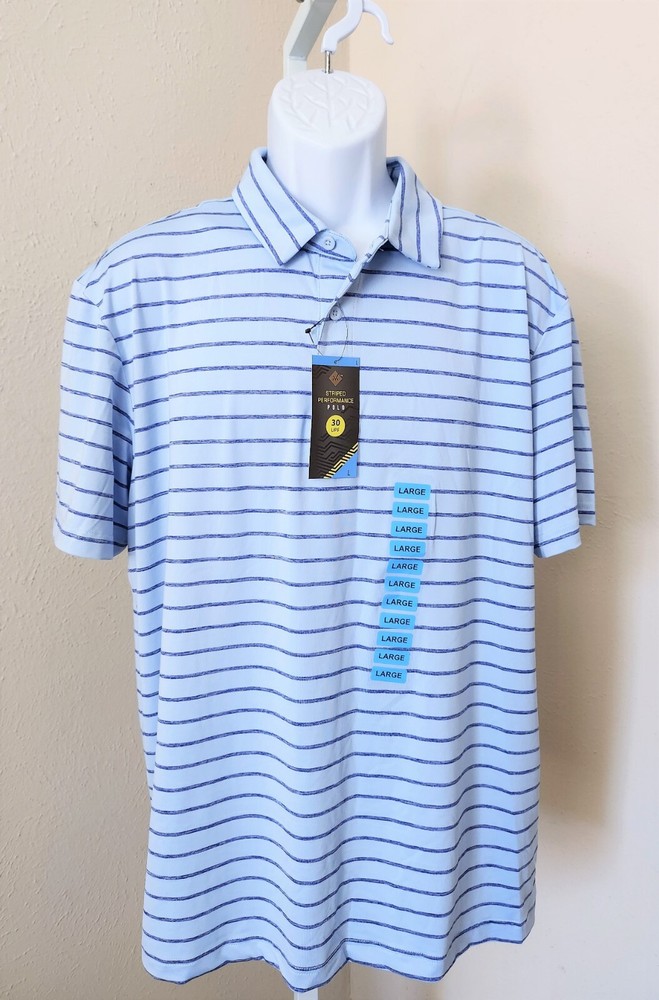 Members Mark Stretch Performance Polo Golf Shirt Blue Striped Active Casual Wear-image