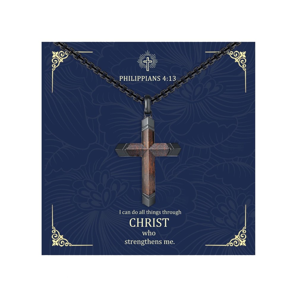 Wooden Cross Necklace for Men : Natural Ebony Wood Christian Crosses Pendant ...