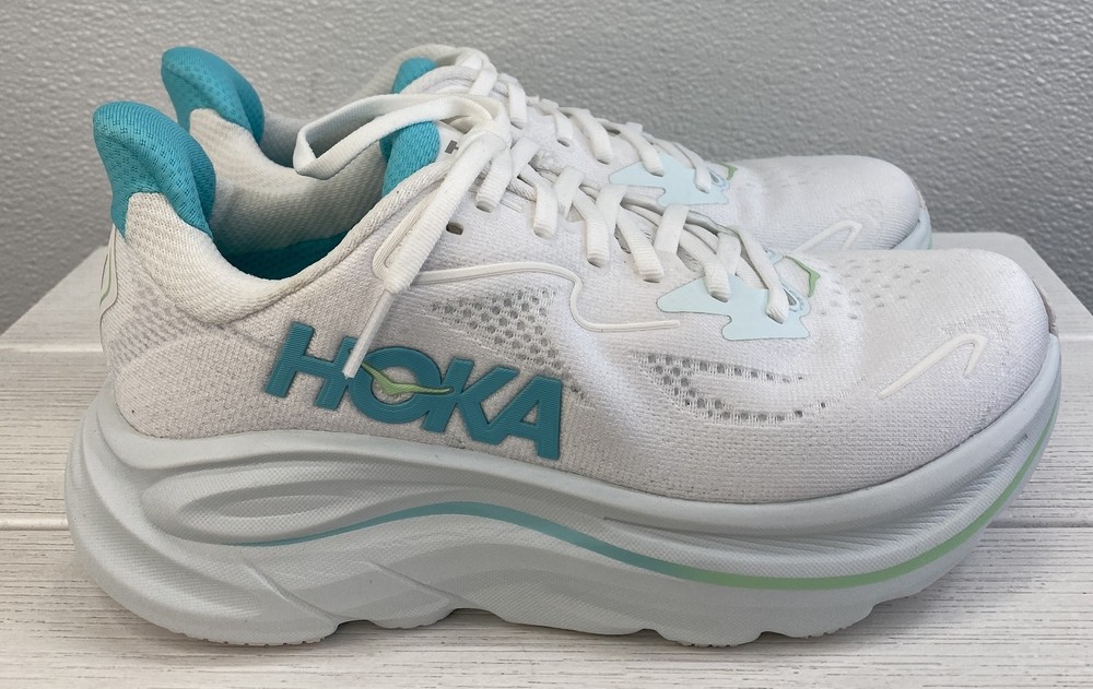 Hoka Clifton 10 Women's Size 6.5 White/ Blue Mesh Max Cushioned Running Sneakers