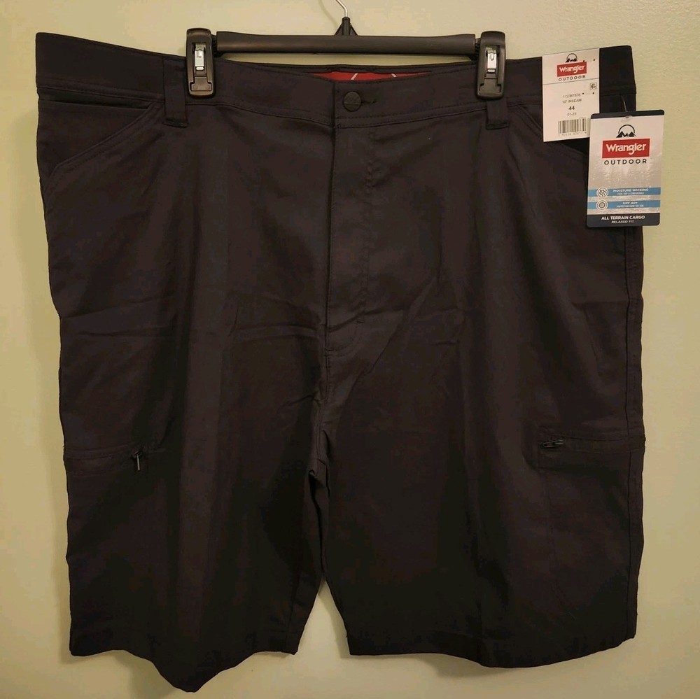 Wrangler Men's 44 Outdoor All Terrain Cargo Shorts BLACK Relaxed Fit #10725