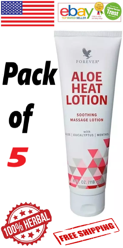 5x Forever Aloe HEAT LOTION Soothing Massage Lotion 100% Herbal 118ml. Each