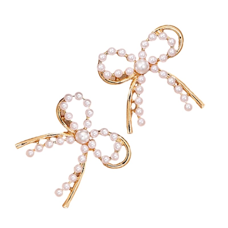 Elegant Alloy Bowknot Pearl Ear Studs Fashion Jewelry Accessory