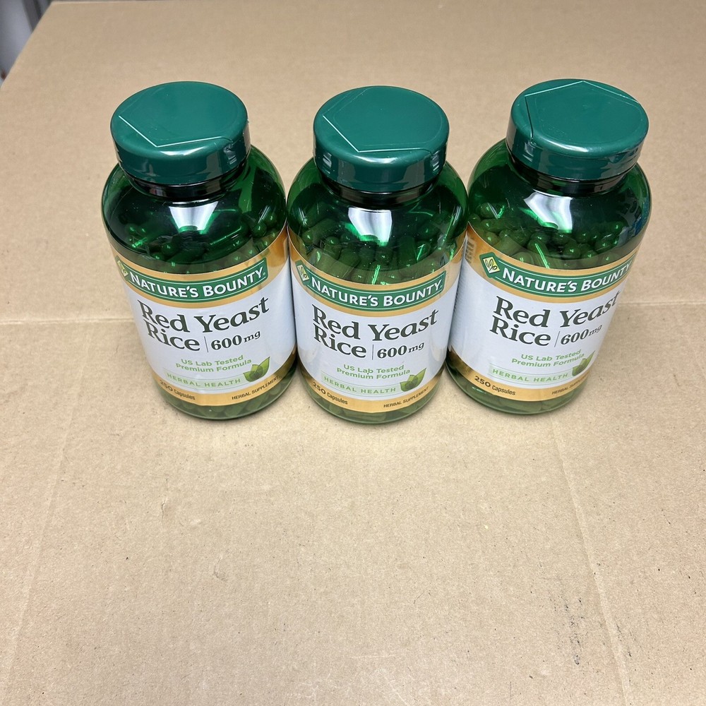 (3) Nature's Bounty Red Yeast Rice 600 mg 250 Caps Lowers Cholesterol Exp 2/27
