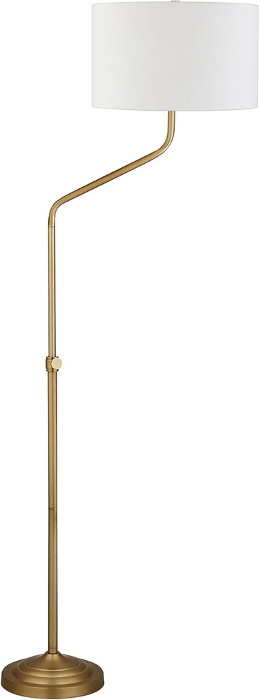 Callum Height-Adjustable Floor Lamp with Fabric Shade in Brushed Brass/White