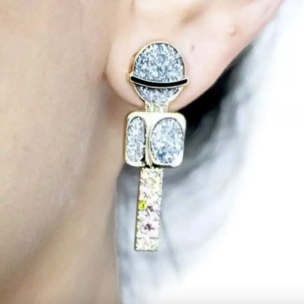 Baublebar Gold Rhinestone Music Microphone Stud Earrings Musician Gift Costume