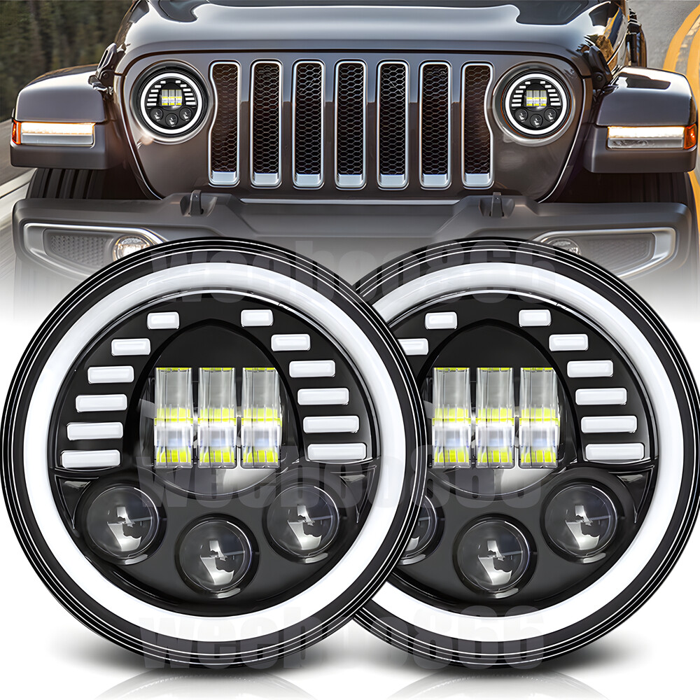 7 inch LED Headlight Round 6024 led headlight with Amber White DRL for Jeep