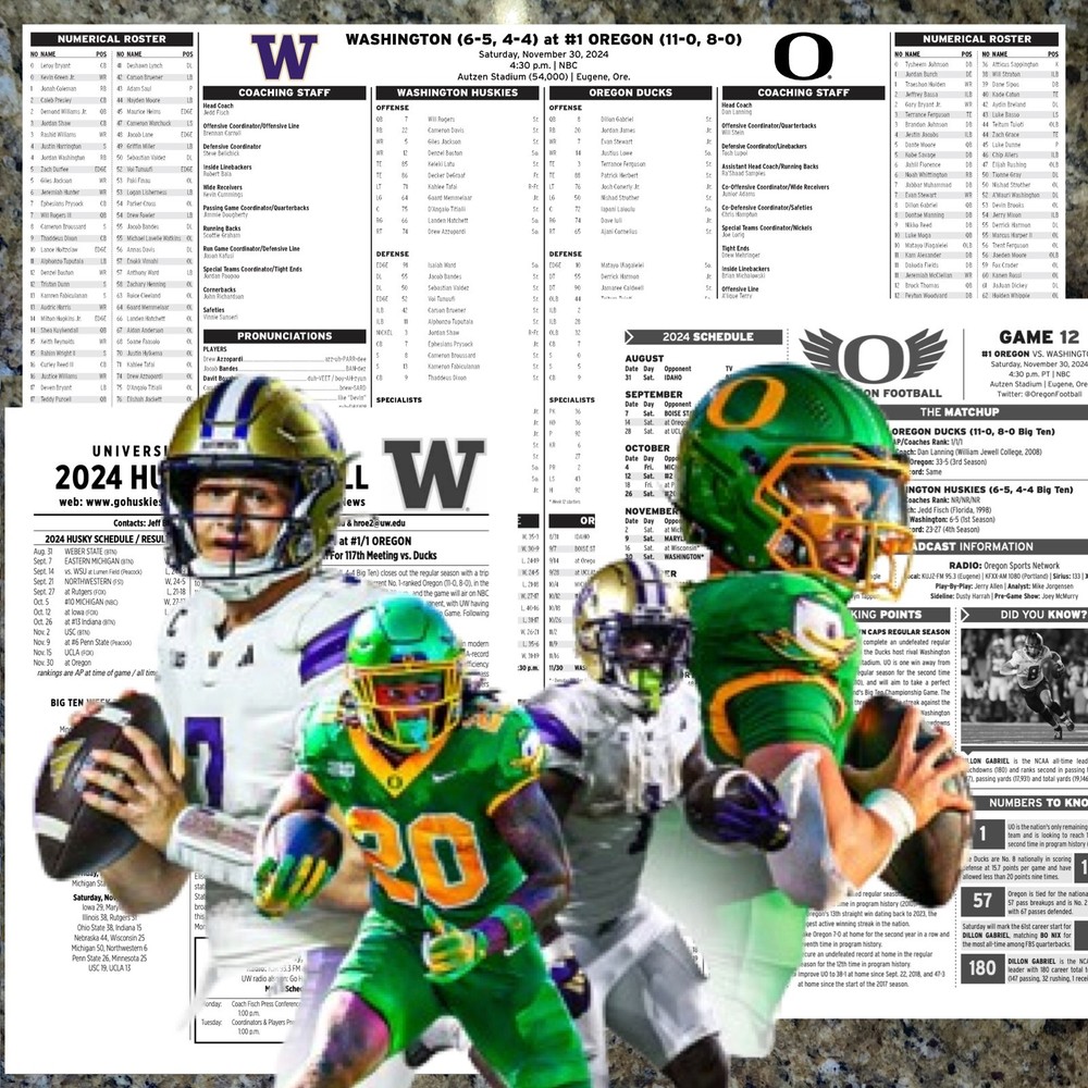 2024 Oregon vs Washington - Game Flipcard & Program Notes Football NCAA Nov 30