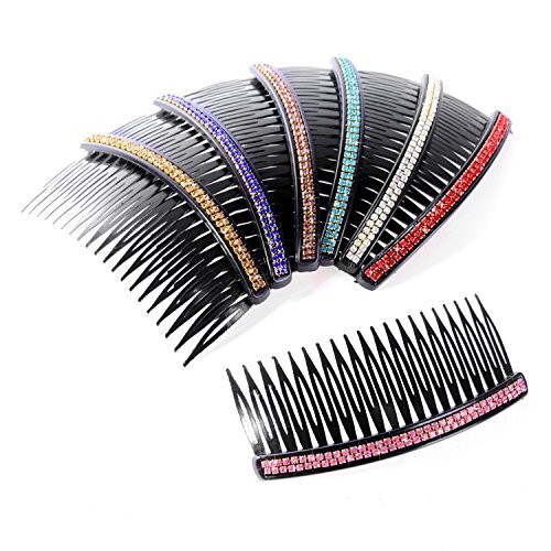 6Pcs 20-Tooth Rhinestone Hair Combs in Assorted Colors for Bridal Styling and Special Occasions