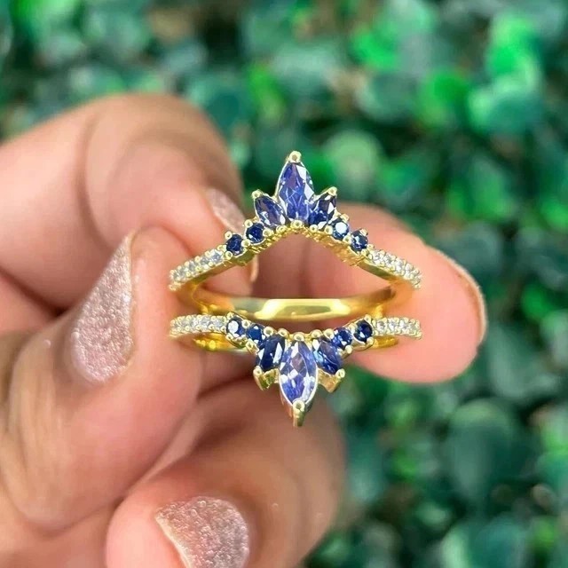 2Ct Marquise Cut Simulated Blue Sapphire Enhancer Ring In 14K Yellow Gold Plated