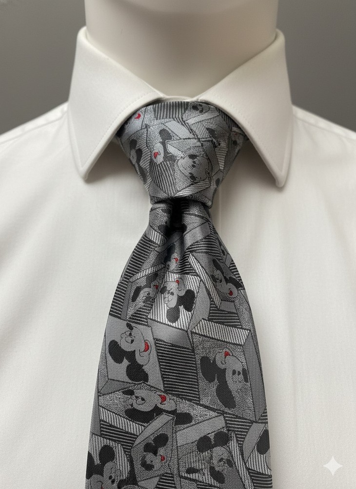 Vintage Balancine Mickey Mouse Tie The Tie Works Disney Silver Grey Geometric