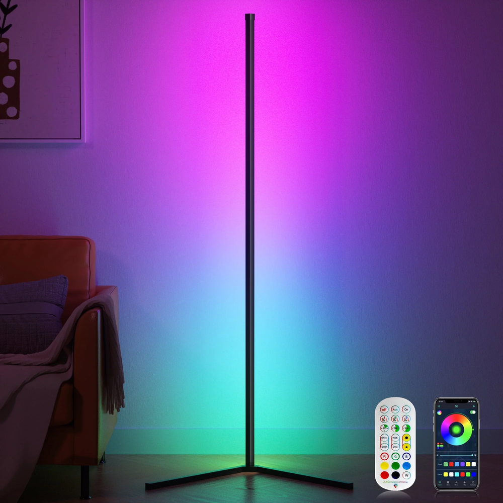RGB Smart LED Corner Floor Lamp with App Control & Music Sync for Bedroom