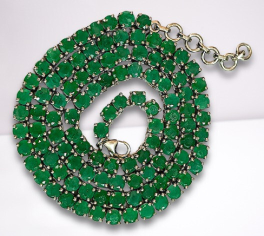 25ct Round Cut Natural Emerald Tennis Necklace in 925 Sterling Silver for Women