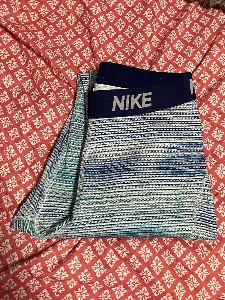 Nike Womens Dri-Fit Stretch Workout Leggings Blue White Pattern