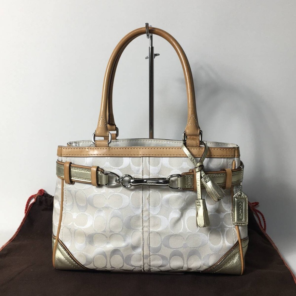 Coach Signature Brown & Gold Leather Handbag 75B213