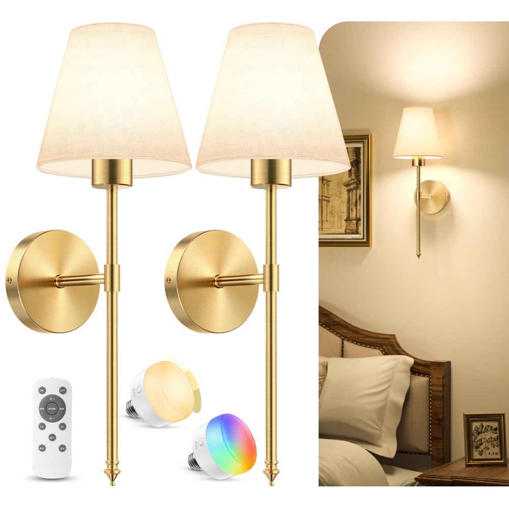 20'' Battery Operated Wall Sconces Set of Two, Wireless Wall Sconces with Rem...
