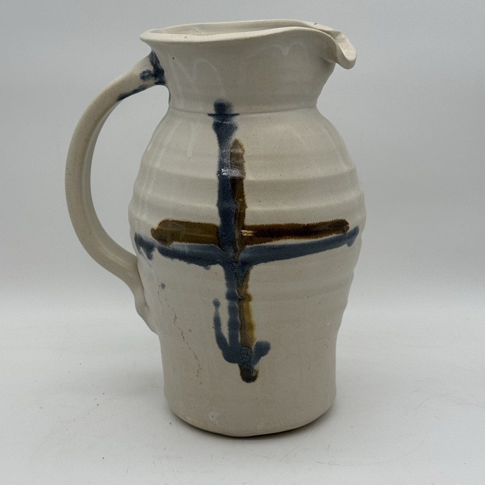 Rob Grimes Praise God Handmade Pottery Cross Pitcher Vase 10” Signed