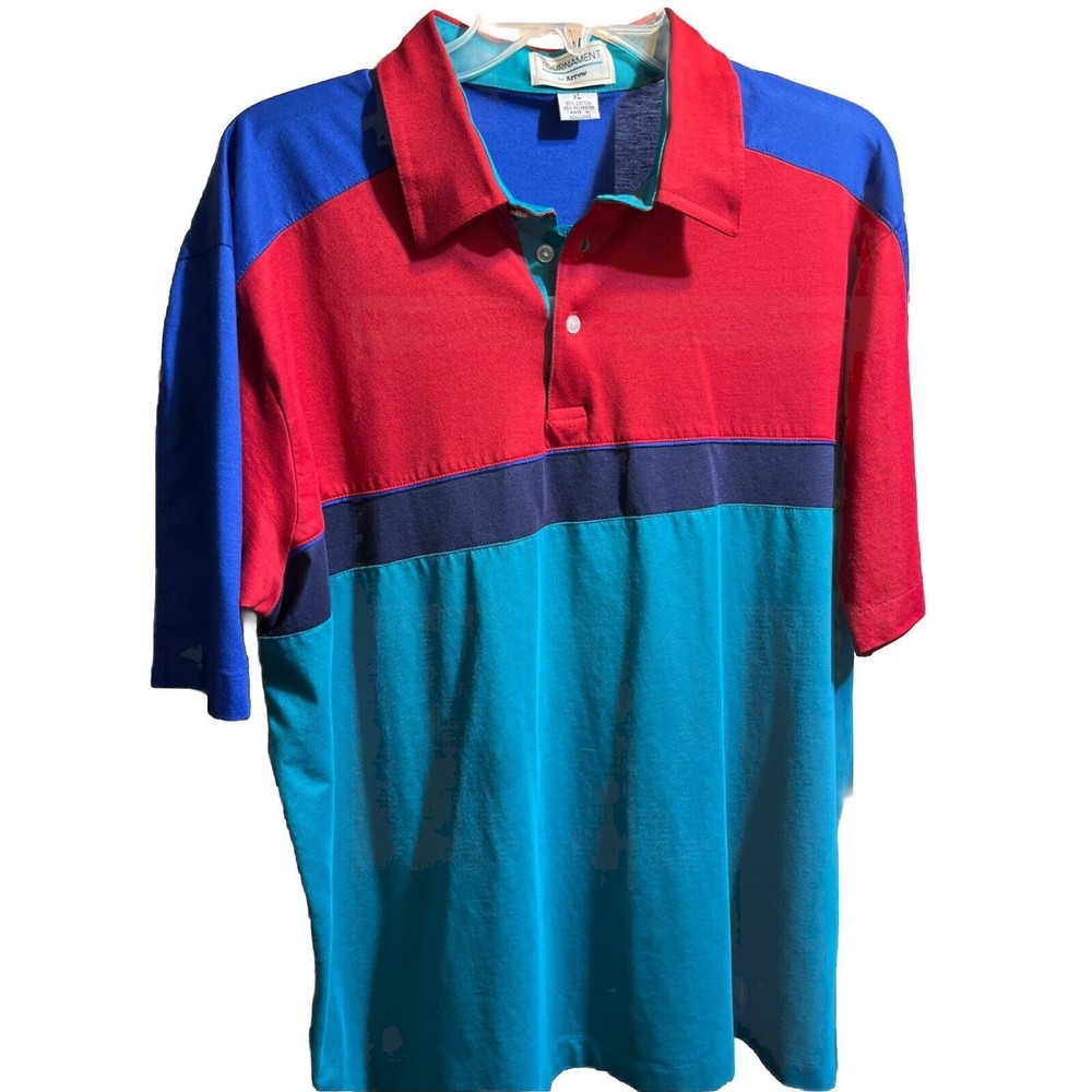Arrow Vintage Y2K Polo Men’s XL Red Green Color block SS 1/4 Button Golf Shirt