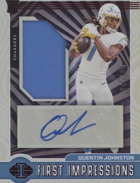 2023 Panini Illusions - First Impressions Autographed Memorabilia Red #128 Quentin Johnston /199 (AU, MEM, RC)