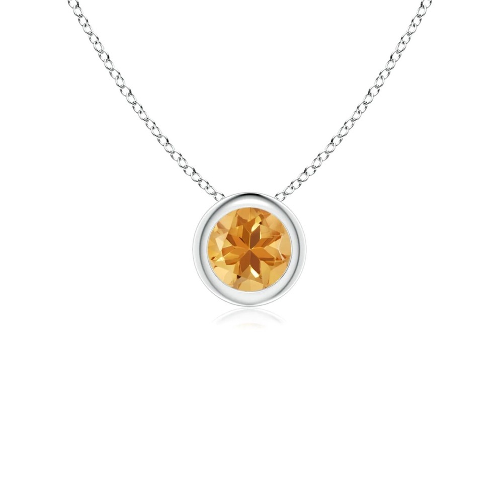 Created Champagne Diamond Bezel Solitaire Pendant Necklace - Sterling Silver