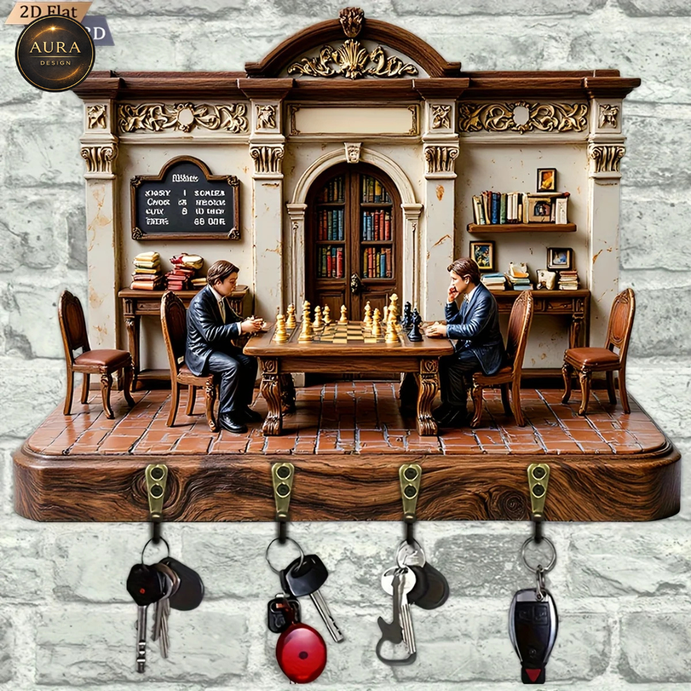 Wall Keychain 30cm - Chess Meeting Organizer 2D 4 Hooks Entrance