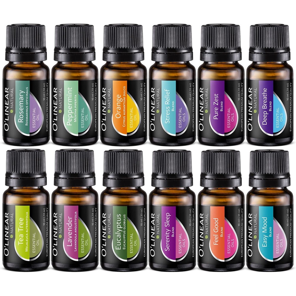 Olinear 12-Piece Essential Oil Set for Diffusers and Humidifiers