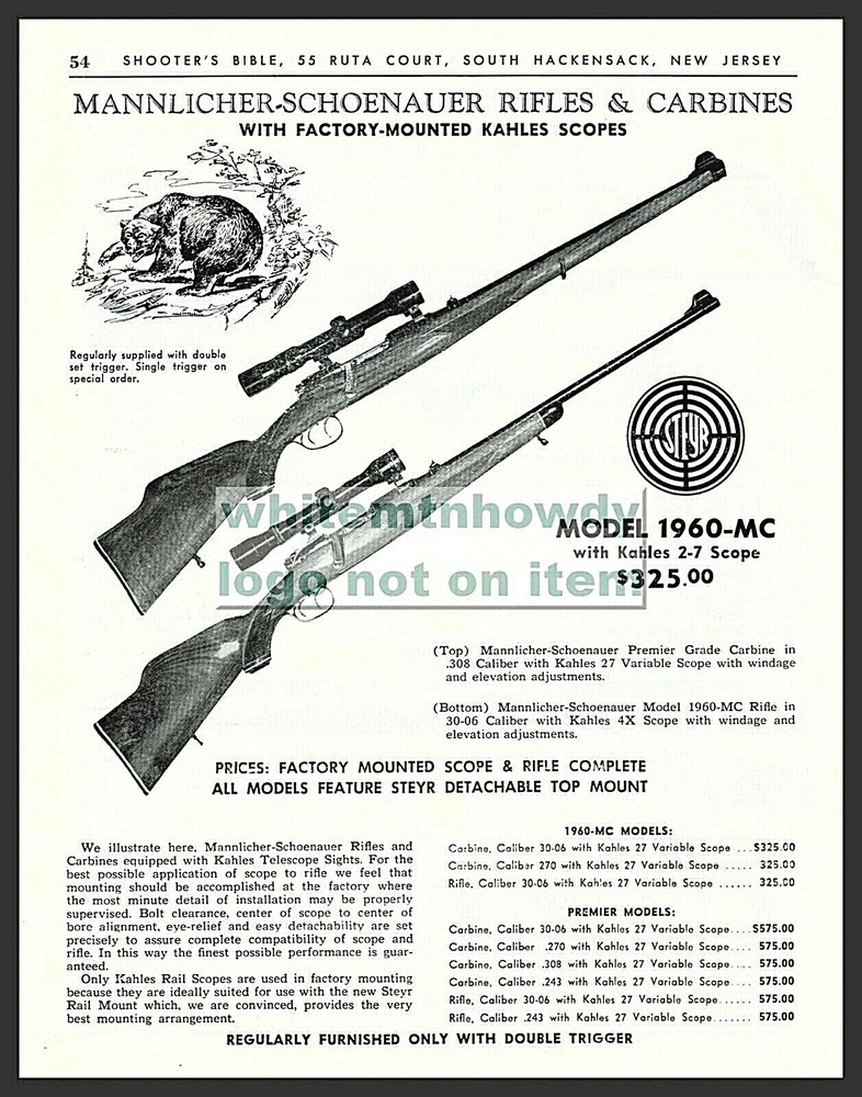 1963 MANNLICHER-SCHOENAUER Premier Grade Carbine 1960-MC Rifle w/Kahles Scope AD
