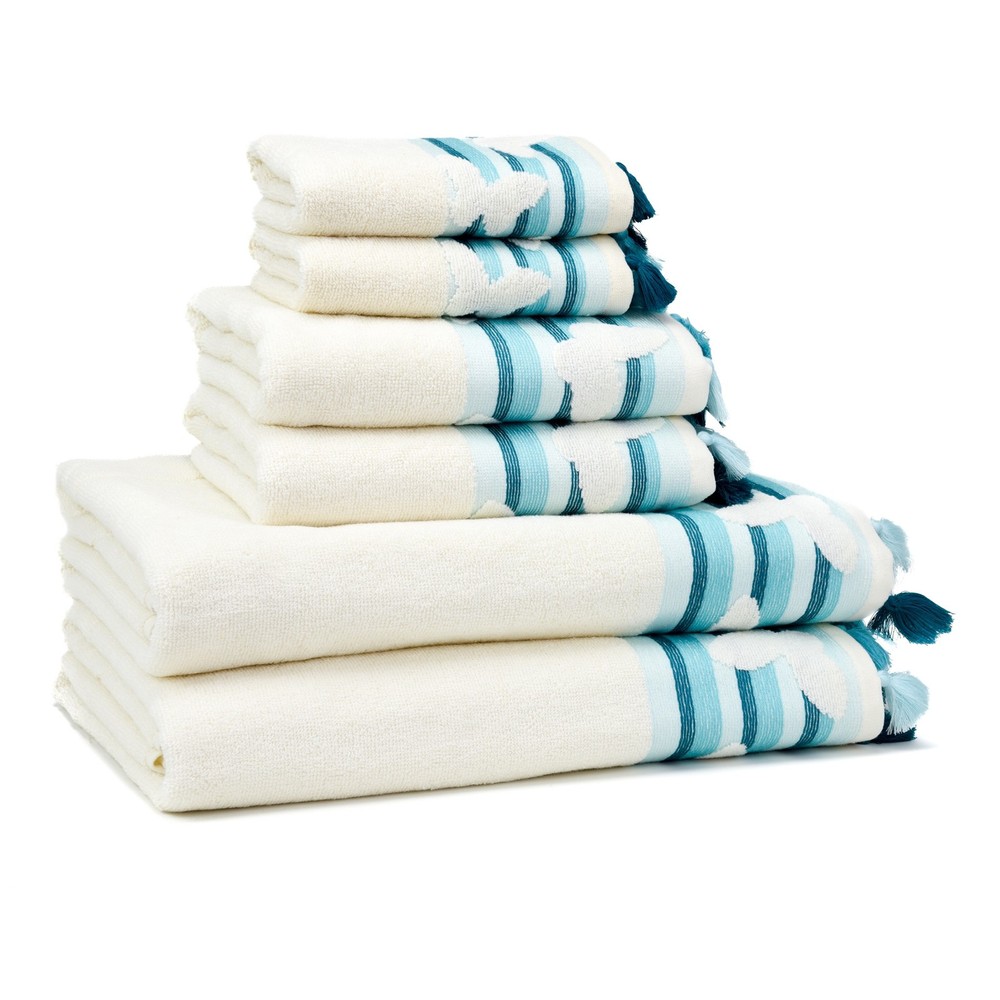 EastN Blue Butterfly Turkish Cotton Bath Towel Set of 4 Soft Absorbent Towels