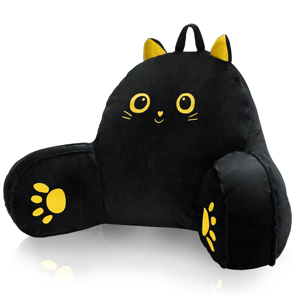 Black Cat Reading Pillow with Armrests&Wachable Cover for Sitting Up in Bed, ...