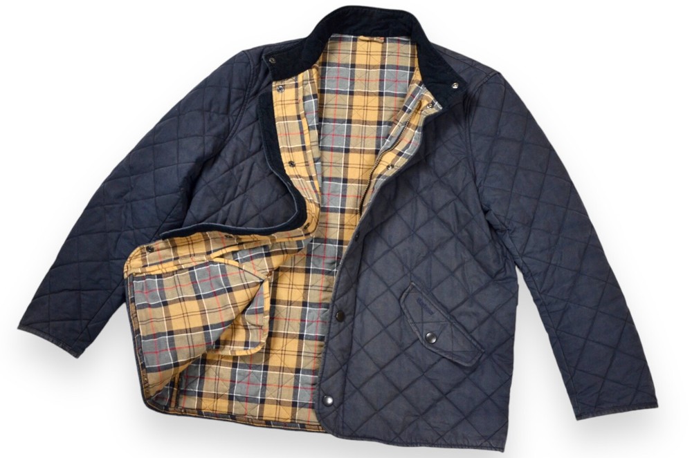 Men's Barbour Chelsea Wax Jacket Navy Blue England Classic Tartan Size XL