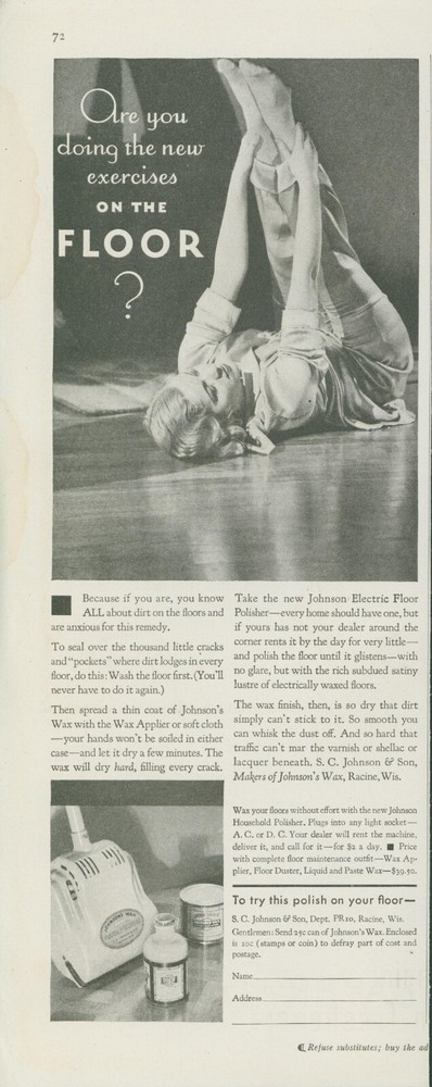 1930 Johnson Electric Floor Polisher Buy Rent Exercise Clean Floor Print Ad PR6
