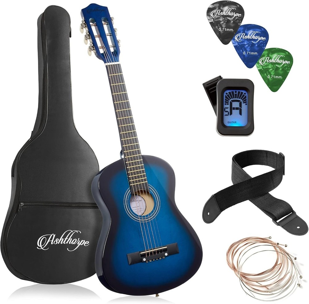 Complete 30-Inch Right-Handed Acoustic Guitar Kit with Tuner & Strap - Blue