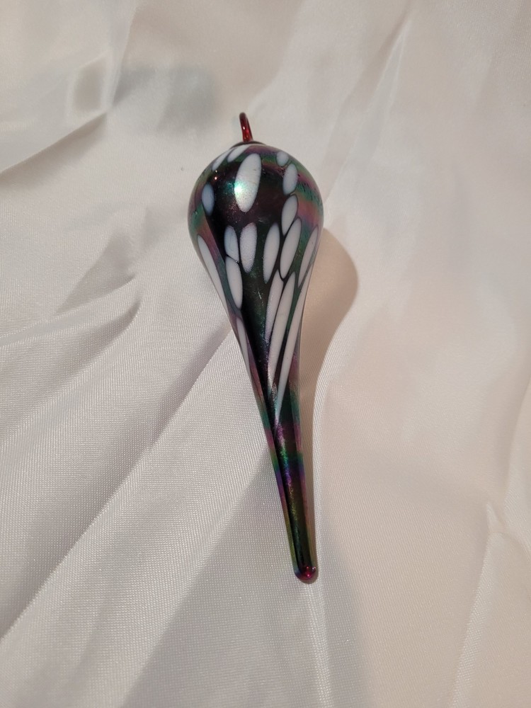 artsian hand-blown glass iridescent tear drop shape  ornament  7