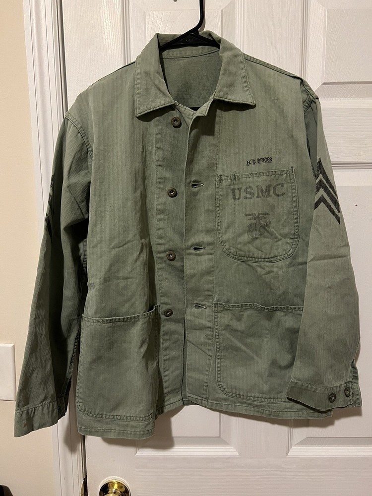 Vintage 1940s USMC P41  P47  P44 HBT Jacket Herringbone WW2 USN N1 Stencil