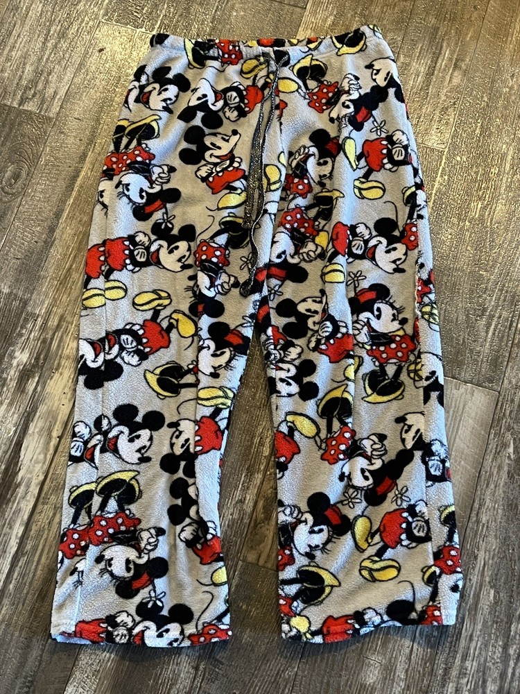 Disney Mickey Minnie Mouse Gray Sleep Pants with Elastic Waist & Drawstring