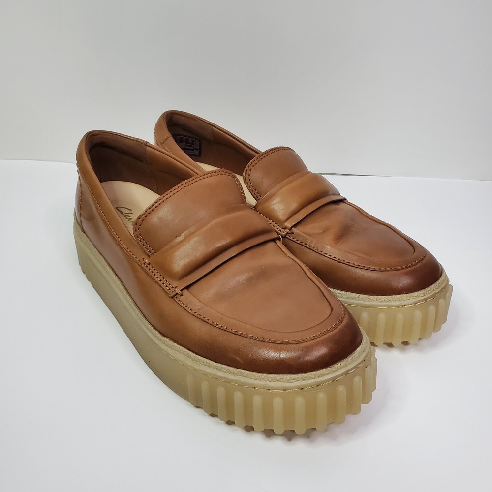 Clarks Women's Mayhill Cove Tan Leather Slip-On Loafers Size 8M Comfort Thick Sole
