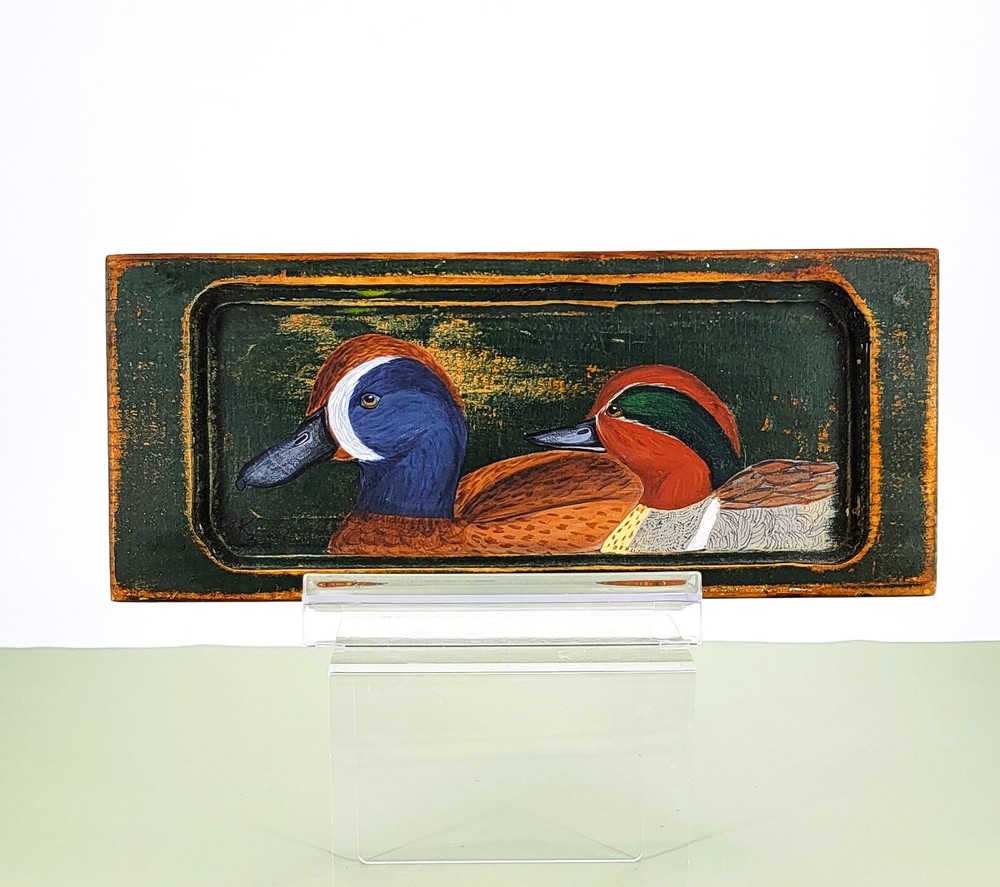 Hand Painted Teal Ducks Wood Plaque by Karen Beatty - Bittersweet Creations - Vintage Decor