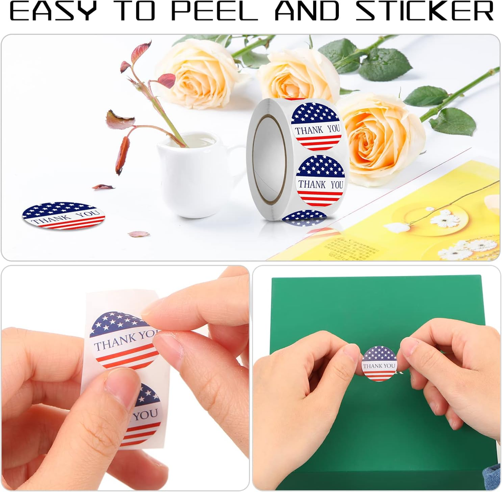 500Pcs Thank You Stickers Self-Adhesive American Flag Waterproof Stickers Rol...