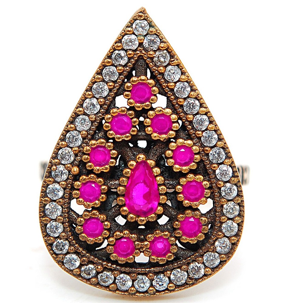 Sterling Silver Ottoman Style 2CT Treated Ruby Ring Size 8.5
