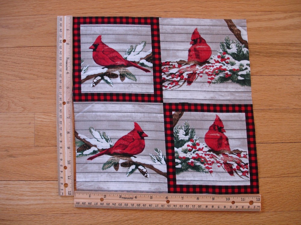 Christmas Winter Cardinals Berries Pines Cotton Fabric Panel Blocks (4)