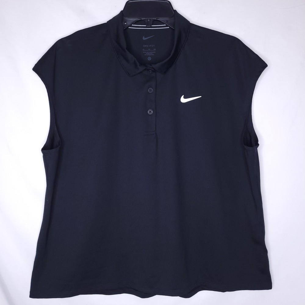 Nike Polo Shirt Womens XL Black Sleeveless Dri Fit ADV