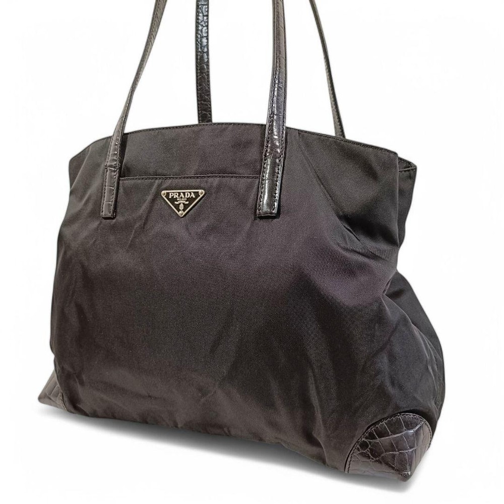Prada Black Nylon Tote Bag with Triangle Logo Pre-Owned
