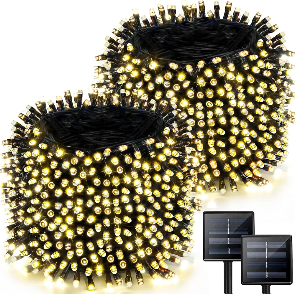 2 Pack 480 LED Solar String Lights for Outside, 170 FT Super Long Solar Chrismas