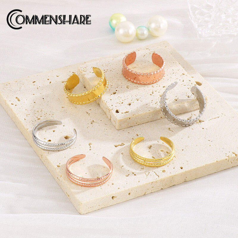 French new niche ring electroplated 18k gold titanium steel ring C open ring