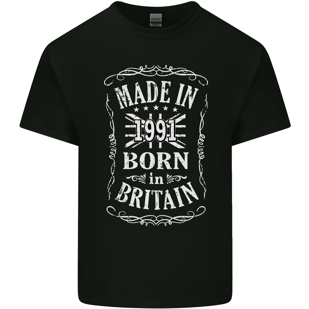 Born In Britain 32nd Birthday Made 1991 Mens Cotton T-Shirt Tee Top