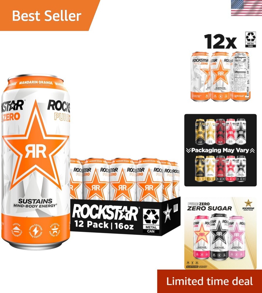 Zero Sugar Pure Energy Drink with Guarana - Mandarin Orange, 12 x 16oz Cans