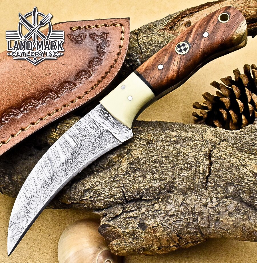 BEAUTIFUL CUSTOM DAMASCUS HANDE MADE HUNTING SKINER KNIFE WITH ROSE WOOD HANDLE