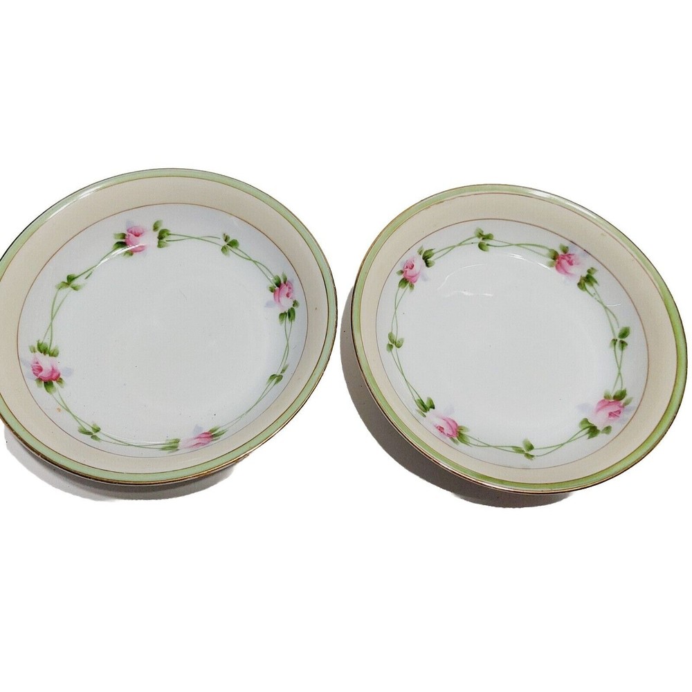 Nippon Bowls pink roses cream band gold trim hand-painted 5