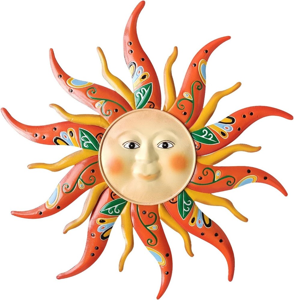 Large 23.6 Inch Metal Sun Face Outdoor Garden Sculpture Decor