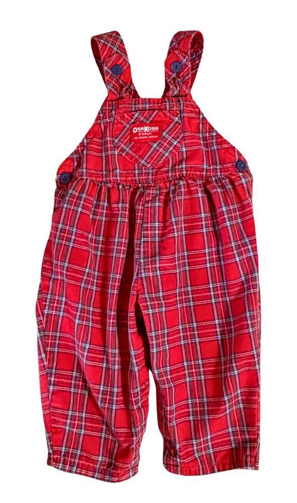 OshKosh Baby B’gosh Vtg Overalls 18 Months Tartan Plaid Red Jumper Bib-all USA