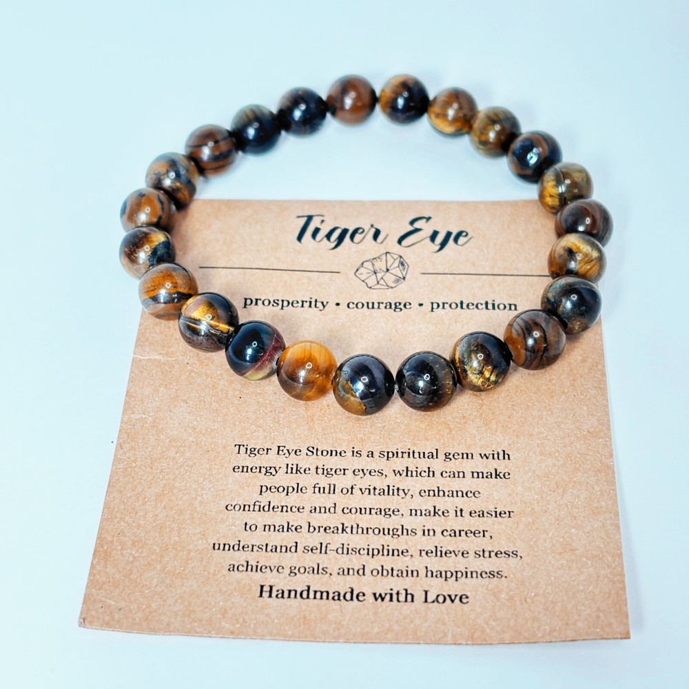 Tiger Eye Healing Bracelet with Card & Gift Bag - Yoga Jewelry Gift for Him